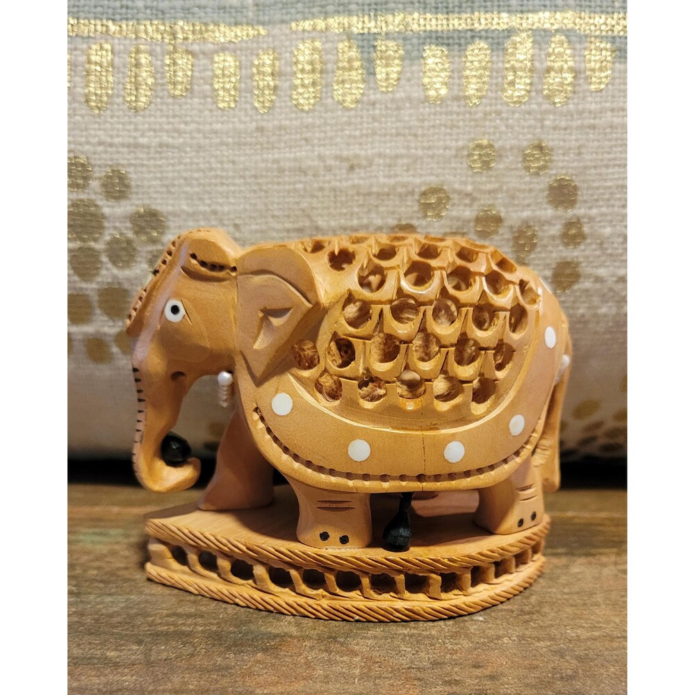 Hand Carved Wooden Jali Work Elephant with Baby Inside